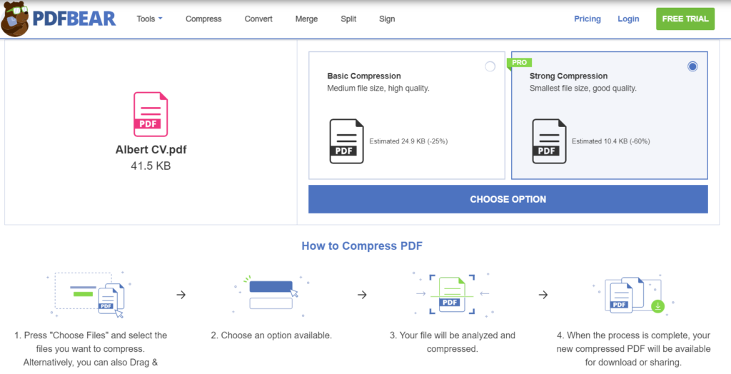 PDFBear compressor tool