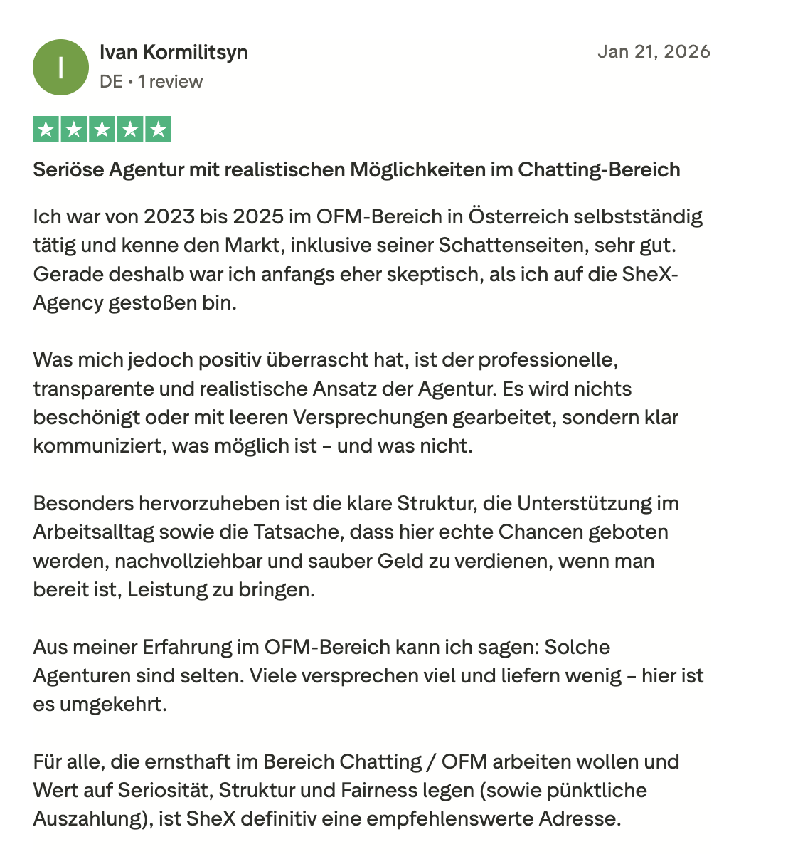 OnlyFans creator feedback screenshot